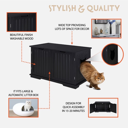 X-Large Cat Washroom Bench Litter Box Enclosure Furniture Box House - Imagen 6