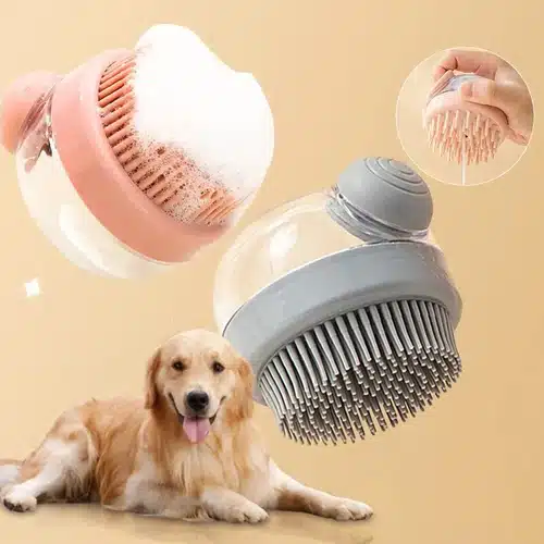 Cepillo de Baño para Mascotas — Silicona Suave con Dispensador de Shampoo y Masaje